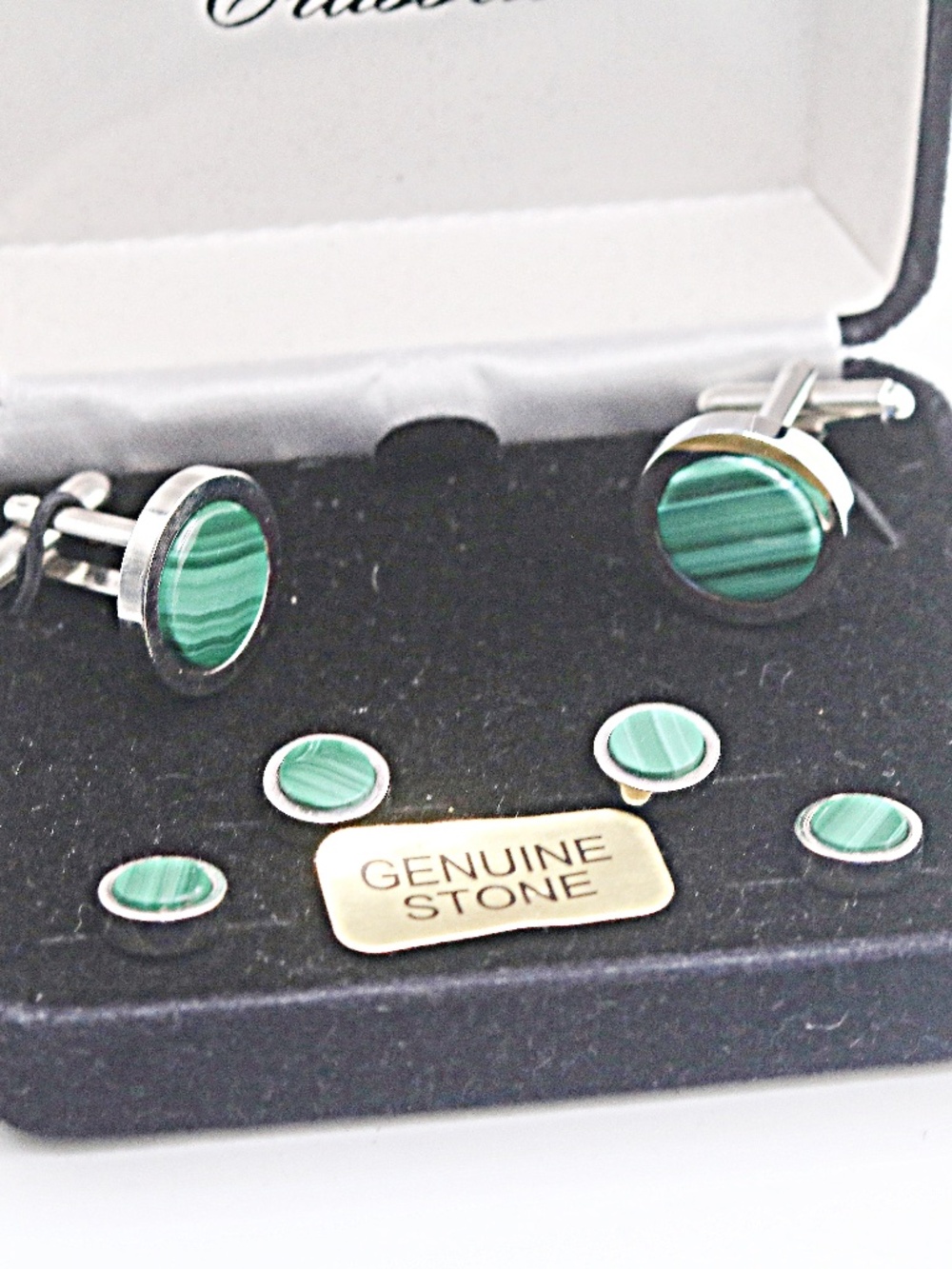 Tuxedo Cufflinks and Studs With Malachite Gemstones